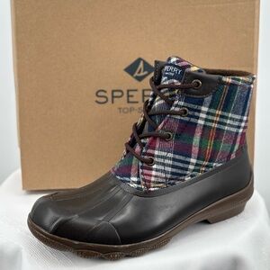 Sperry Duck Boots, Syren Gulf Multicolor Plaid, Size 6.5